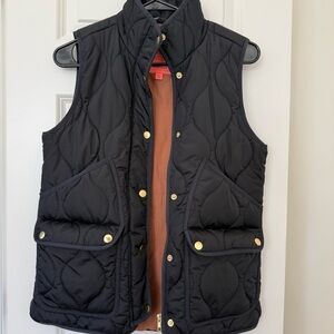 J.Crew Black Quilted Excursion Vest with Gold Accents